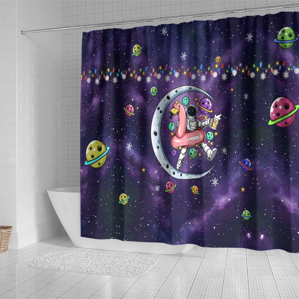 Funny Astronauts Sit On Flamingo Christmas Shower Curtain Xmas Holiday Patterns - Wonder Print Shop