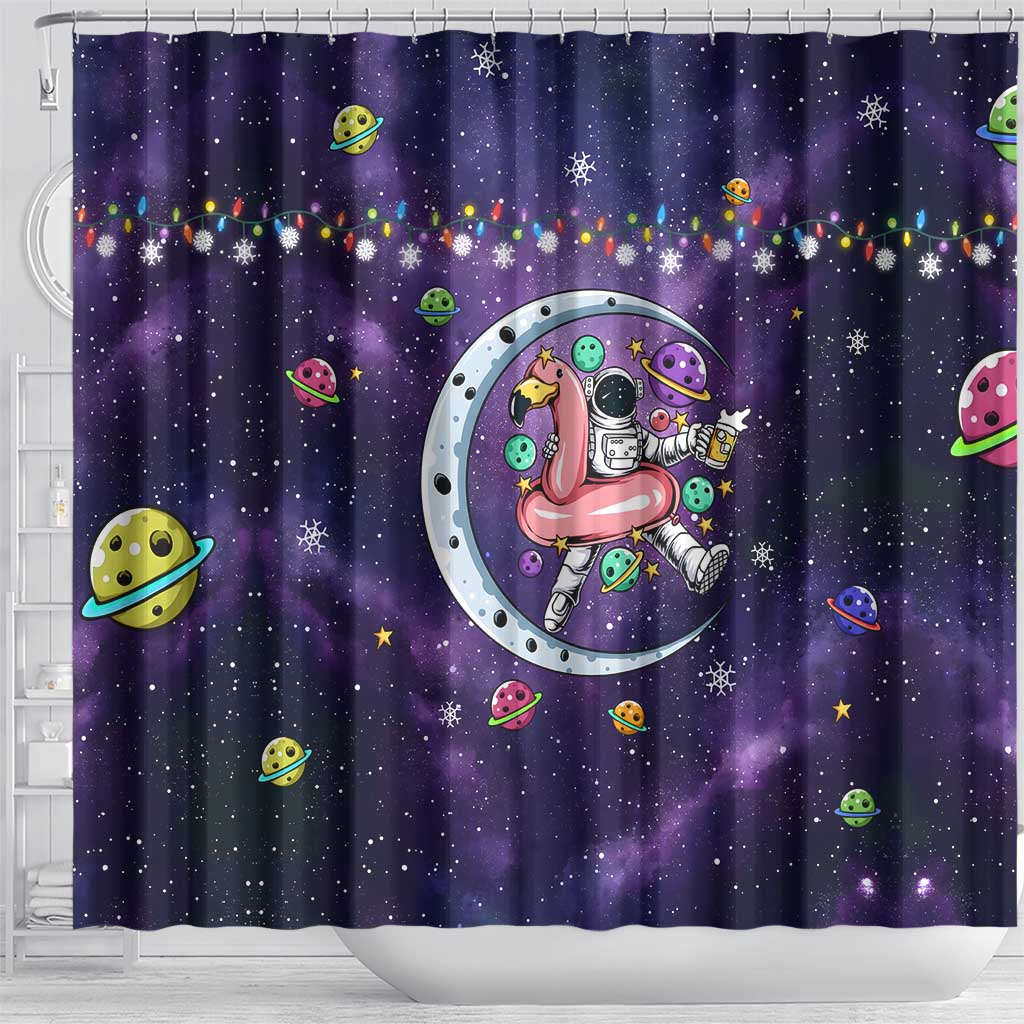 Funny Astronauts Sit On Flamingo Christmas Shower Curtain Xmas Holiday Patterns - Wonder Print Shop