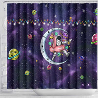 Funny Astronauts Sit On Flamingo Christmas Shower Curtain Xmas Holiday Patterns - Wonder Print Shop