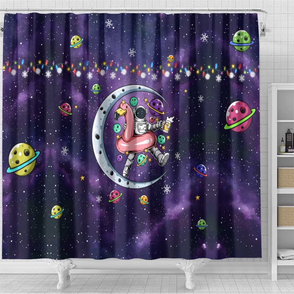 Funny Astronauts Sit On Flamingo Christmas Shower Curtain Xmas Holiday Patterns - Wonder Print Shop