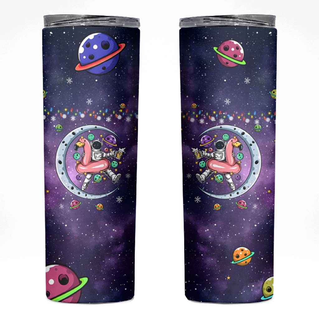Funny Astronauts Sit On Flamingo Christmas Skinny Tumbler Xmas Holiday Patterns - Wonder Print Shop