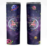 Funny Astronauts Sit On Flamingo Christmas Skinny Tumbler Xmas Holiday Patterns - Wonder Print Shop
