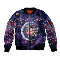 Funny Astronauts Sit On Flamingo Christmas Sleeve Zip Bomber Jacket Xmas Holiday Patterns - Wonder Print Shop