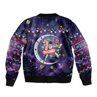 Funny Astronauts Sit On Flamingo Christmas Sleeve Zip Bomber Jacket Xmas Holiday Patterns - Wonder Print Shop