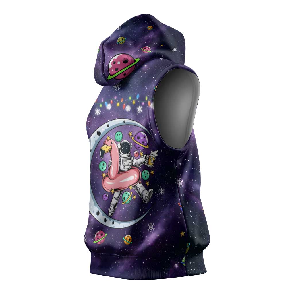 Funny Astronauts Sit On Flamingo Christmas Sleeveless Hoodie Xmas Holiday Patterns - Wonder Print Shop