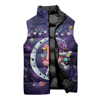 Funny Astronauts Sit On Flamingo Christmas Sleeveless Puffer Jacket Xmas Holiday Patterns - Wonder Print Shop