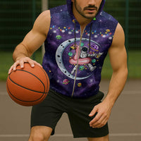 Funny Astronauts Sit On Flamingo Christmas Sleeveless Zip Hoodie Xmas Holiday Patterns - Wonder Print Shop