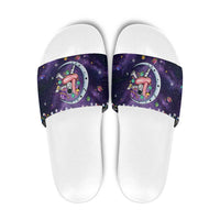 Funny Astronauts Sit On Flamingo Christmas Slide Sandals Xmas Holiday Patterns - Wonder Print Shop