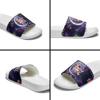 Funny Astronauts Sit On Flamingo Christmas Slide Sandals Xmas Holiday Patterns - Wonder Print Shop