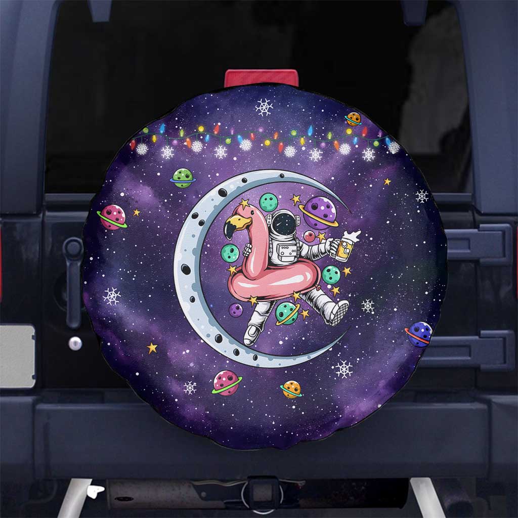 Funny Astronauts Sit On Flamingo Christmas Spare Tire Cover Xmas Holiday Patterns - Wonder Print Shop