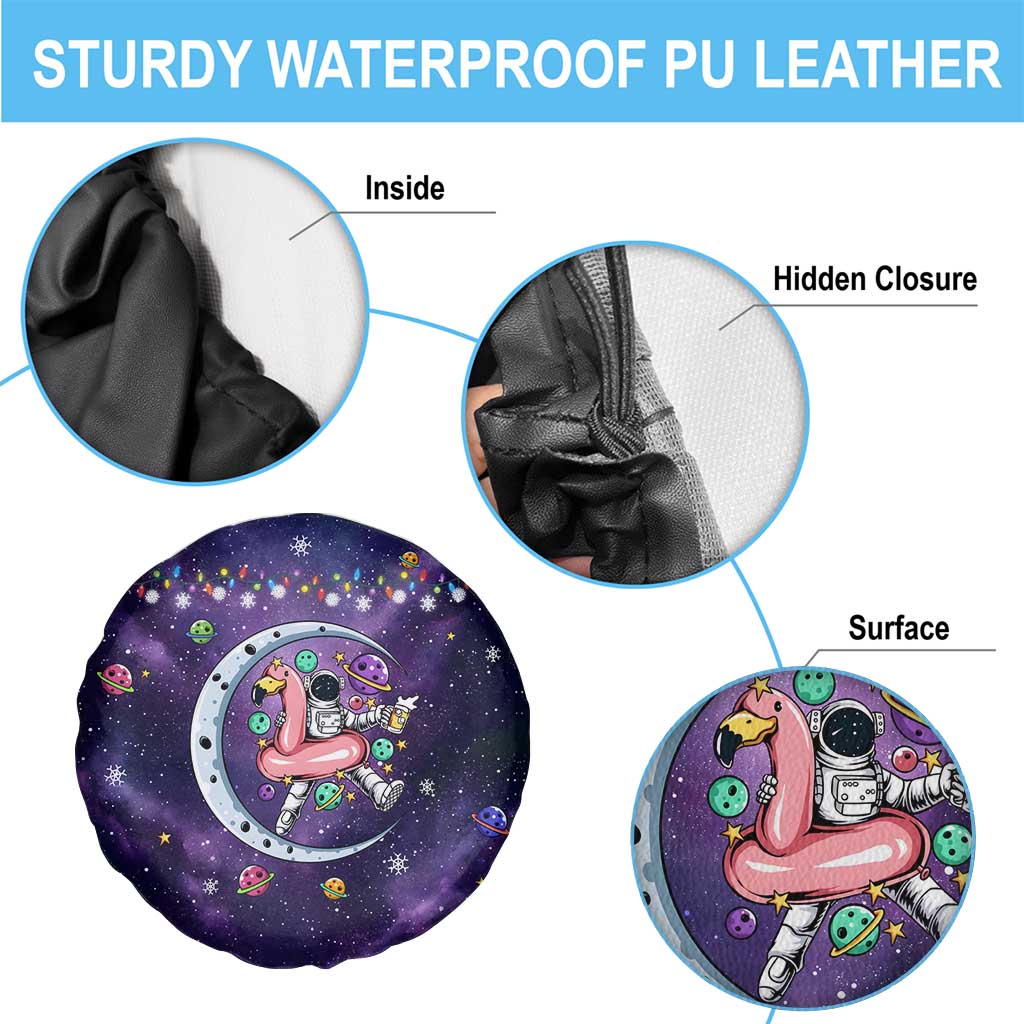 Funny Astronauts Sit On Flamingo Christmas Spare Tire Cover Xmas Holiday Patterns - Wonder Print Shop