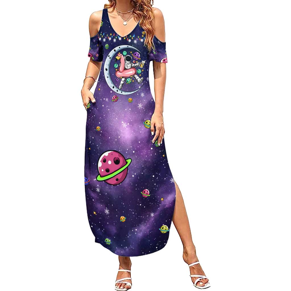 Funny Astronauts Sit On Flamingo Christmas Summer Maxi Dress Xmas Holiday Patterns - Wonder Print Shop
