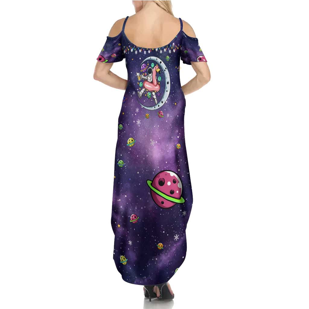 Funny Astronauts Sit On Flamingo Christmas Summer Maxi Dress Xmas Holiday Patterns - Wonder Print Shop