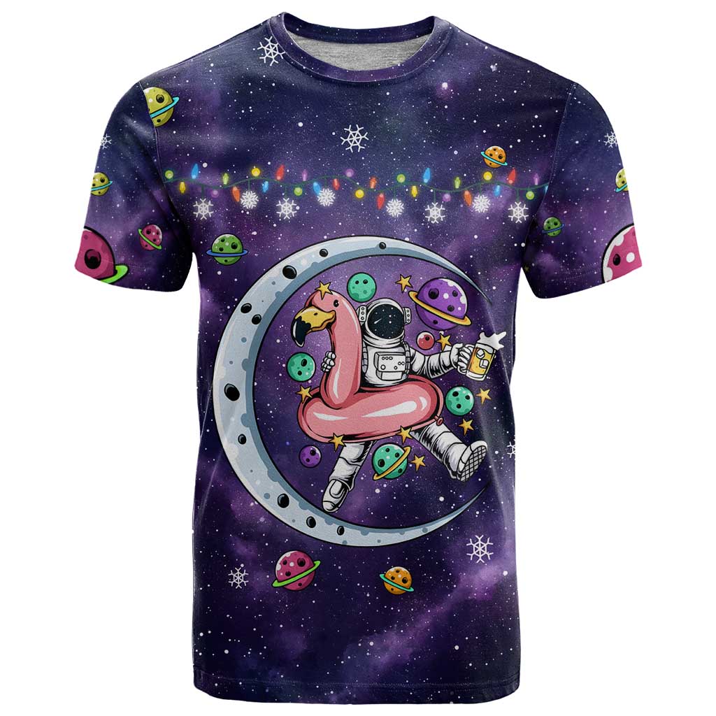 Funny Astronauts Sit On Flamingo Christmas T Shirt Xmas Holiday Patterns - Wonder Print Shop