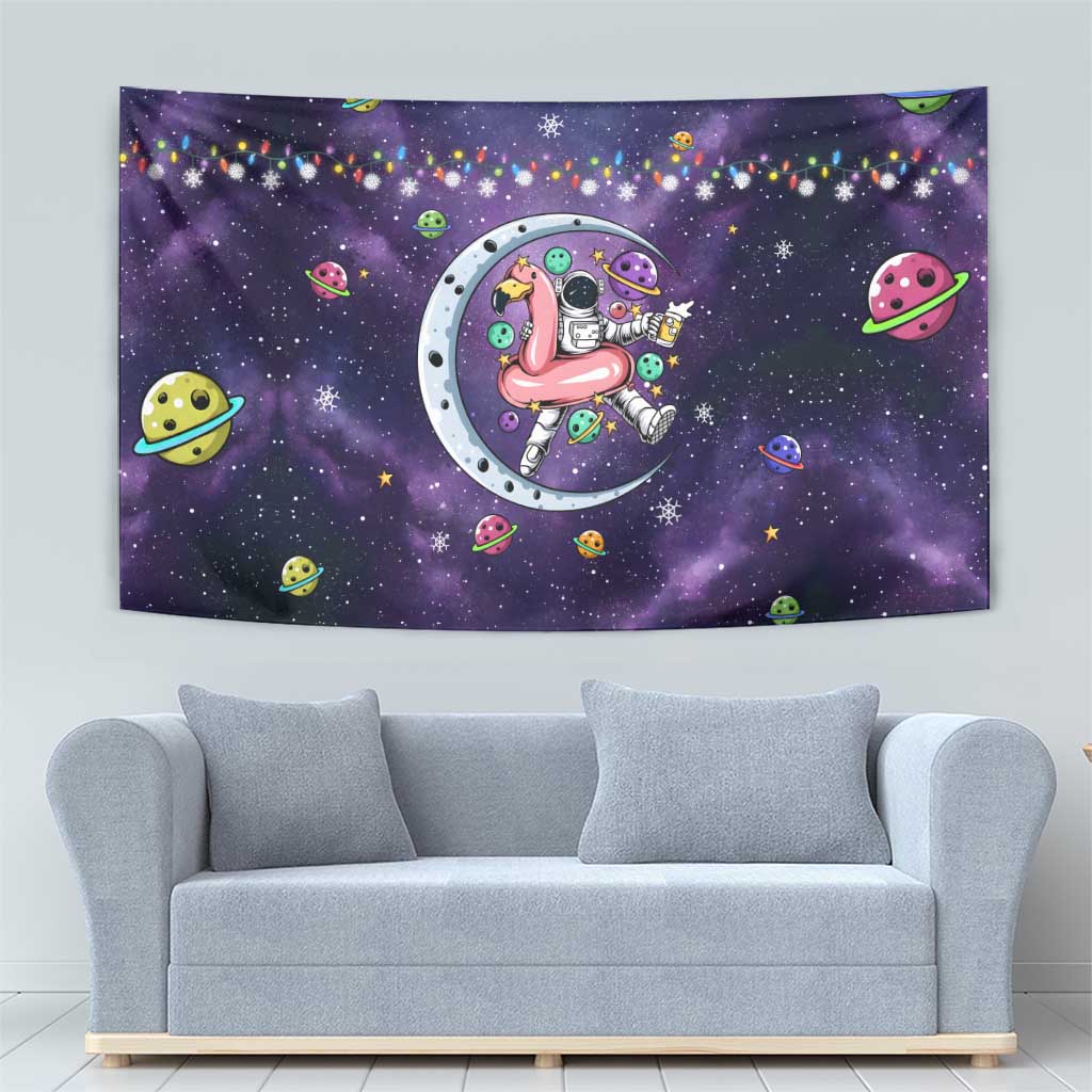 Funny Astronauts Sit On Flamingo Christmas Tapestry Xmas Holiday Patterns - Wonder Print Shop