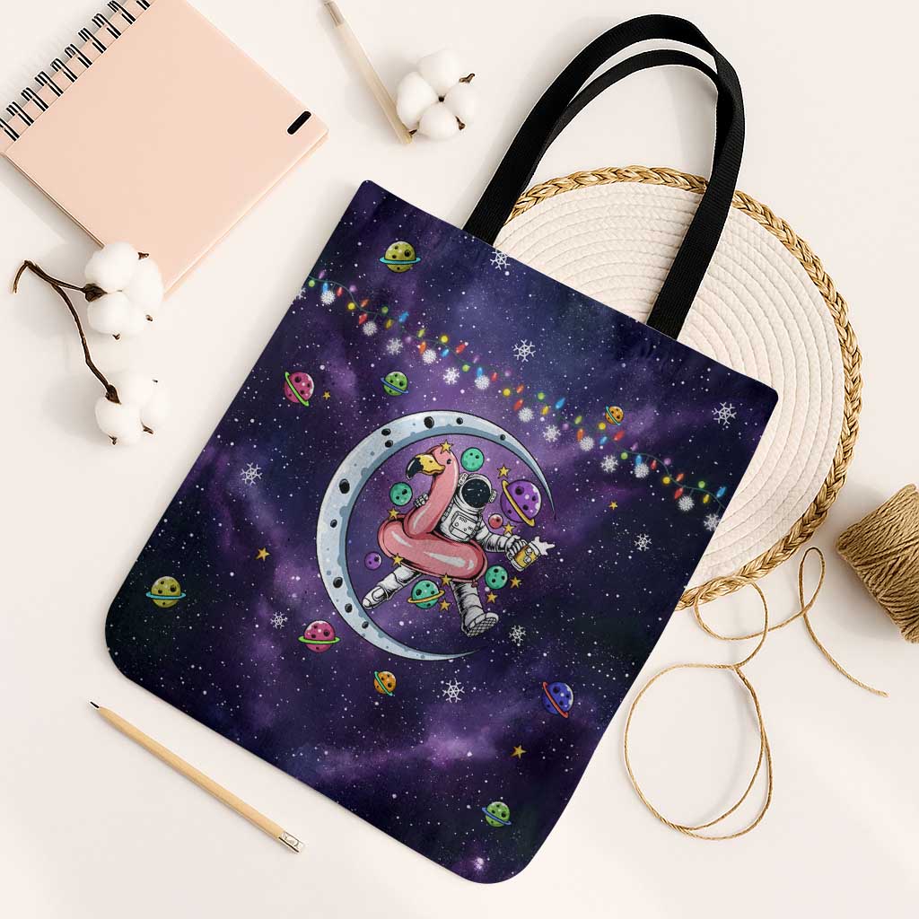 Funny Astronauts Sit On Flamingo Christmas Tote Bag Xmas Holiday Patterns - Wonder Print Shop