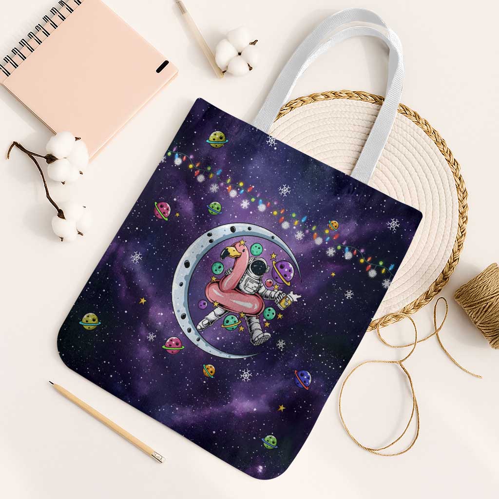 Funny Astronauts Sit On Flamingo Christmas Tote Bag Xmas Holiday Patterns - Wonder Print Shop