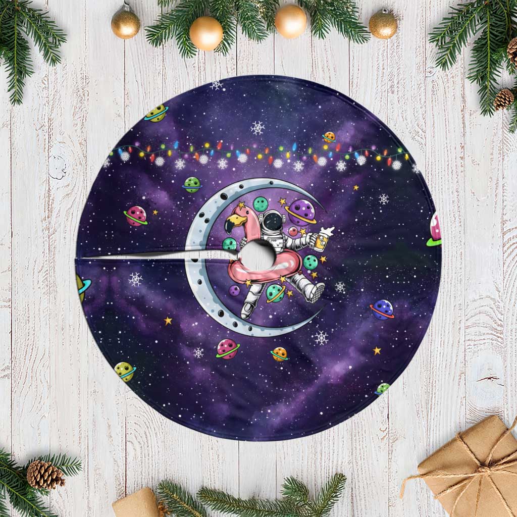 Funny Astronauts Sit On Flamingo Christmas Tree Skirt Xmas Holiday Patterns - Wonder Print Shop