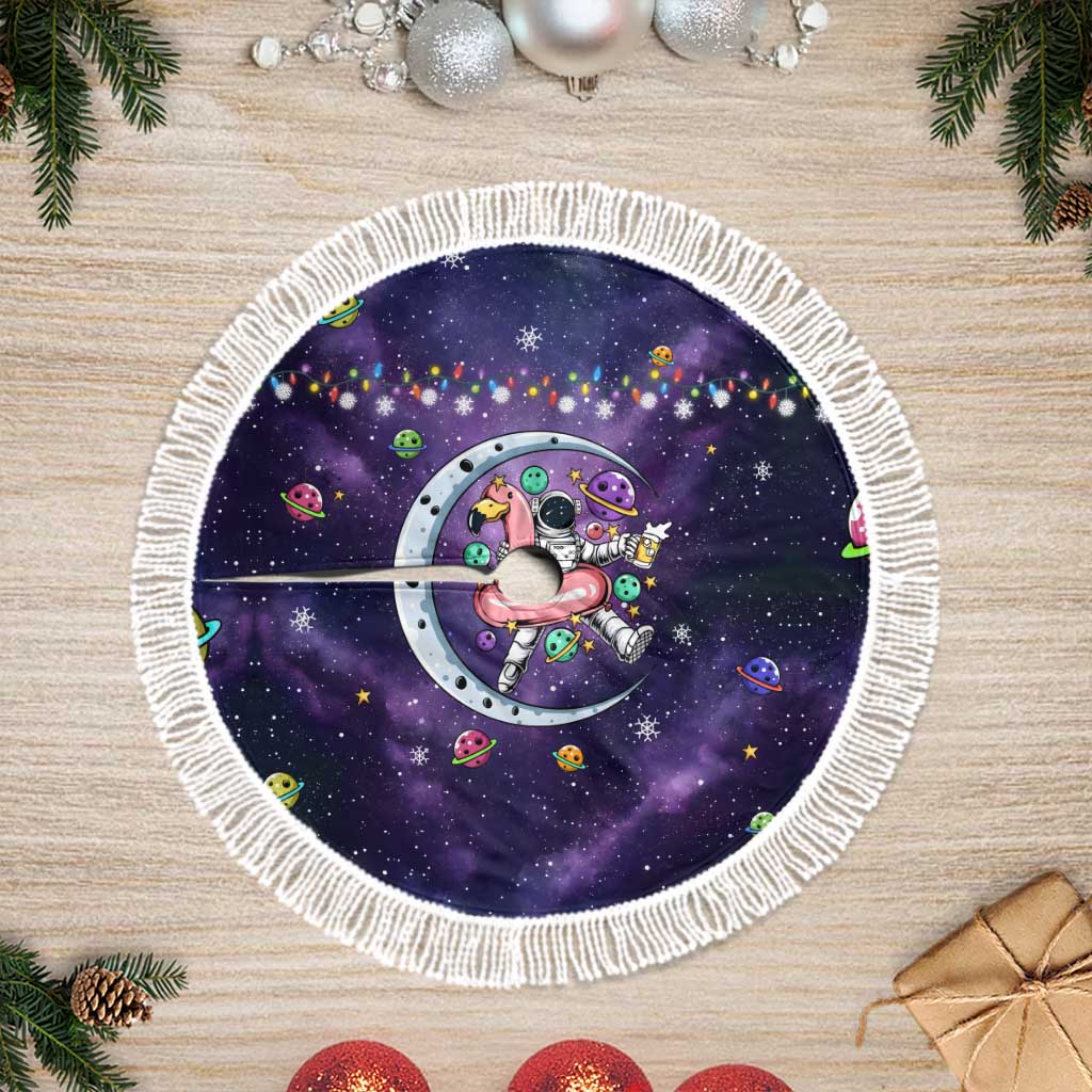 Funny Astronauts Sit On Flamingo Christmas Tree Skirt Xmas Holiday Patterns - Wonder Print Shop