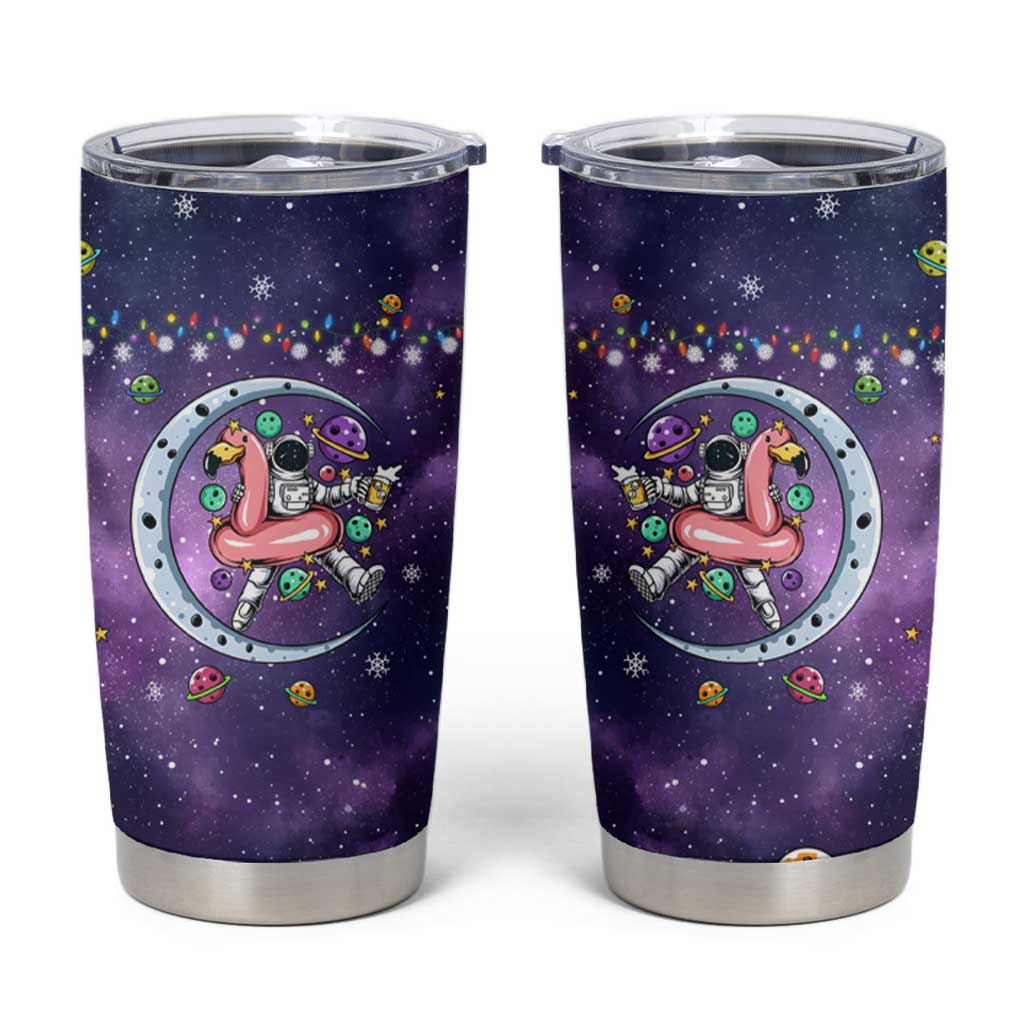 Funny Astronauts Sit On Flamingo Christmas Tumbler Cup Xmas Holiday Patterns - Wonder Print Shop