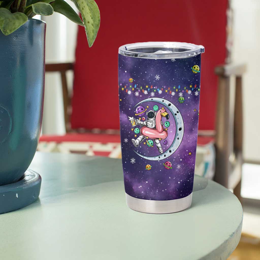 Funny Astronauts Sit On Flamingo Christmas Tumbler Cup Xmas Holiday Patterns - Wonder Print Shop