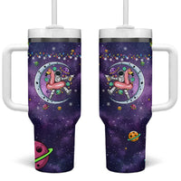 Funny Astronauts Sit On Flamingo Christmas Tumbler With Handle Xmas Holiday Patterns - Wonder Print Shop