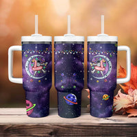 Funny Astronauts Sit On Flamingo Christmas Tumbler With Handle Xmas Holiday Patterns - Wonder Print Shop