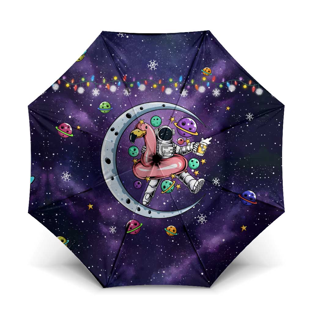 Funny Astronauts Sit On Flamingo Christmas Umbrella Xmas Holiday Patterns - Wonder Print Shop