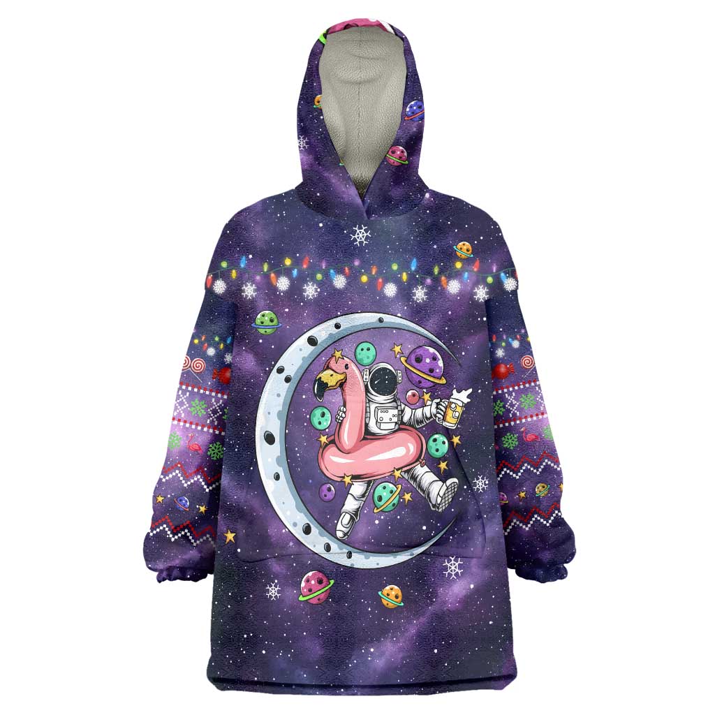 Funny Astronauts Sit On Flamingo Christmas Wearable Blanket Hoodie Xmas Holiday Patterns - Wonder Print Shop