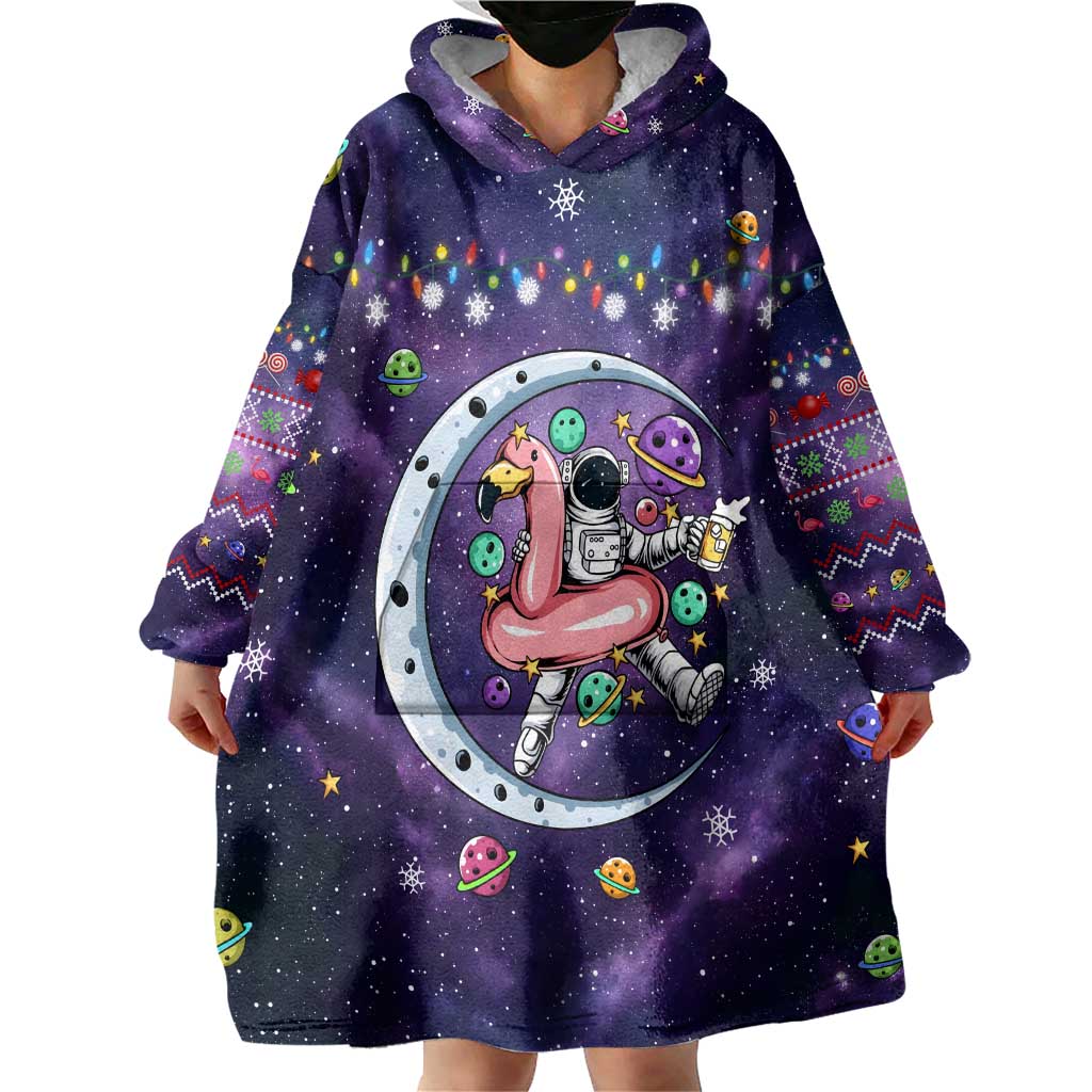 Funny Astronauts Sit On Flamingo Christmas Wearable Blanket Hoodie Xmas Holiday Patterns - Wonder Print Shop