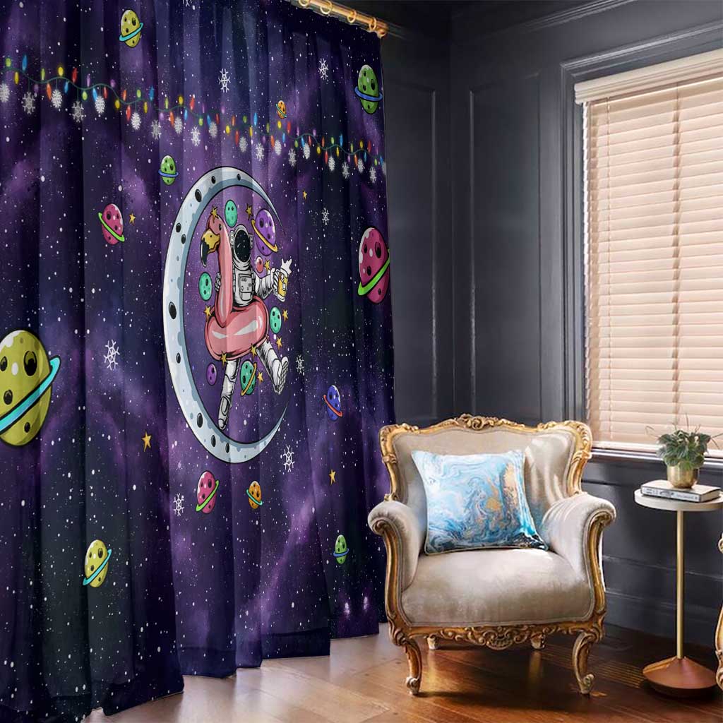Funny Astronauts Sit On Flamingo Christmas Window Curtain Xmas Holiday Patterns - Wonder Print Shop