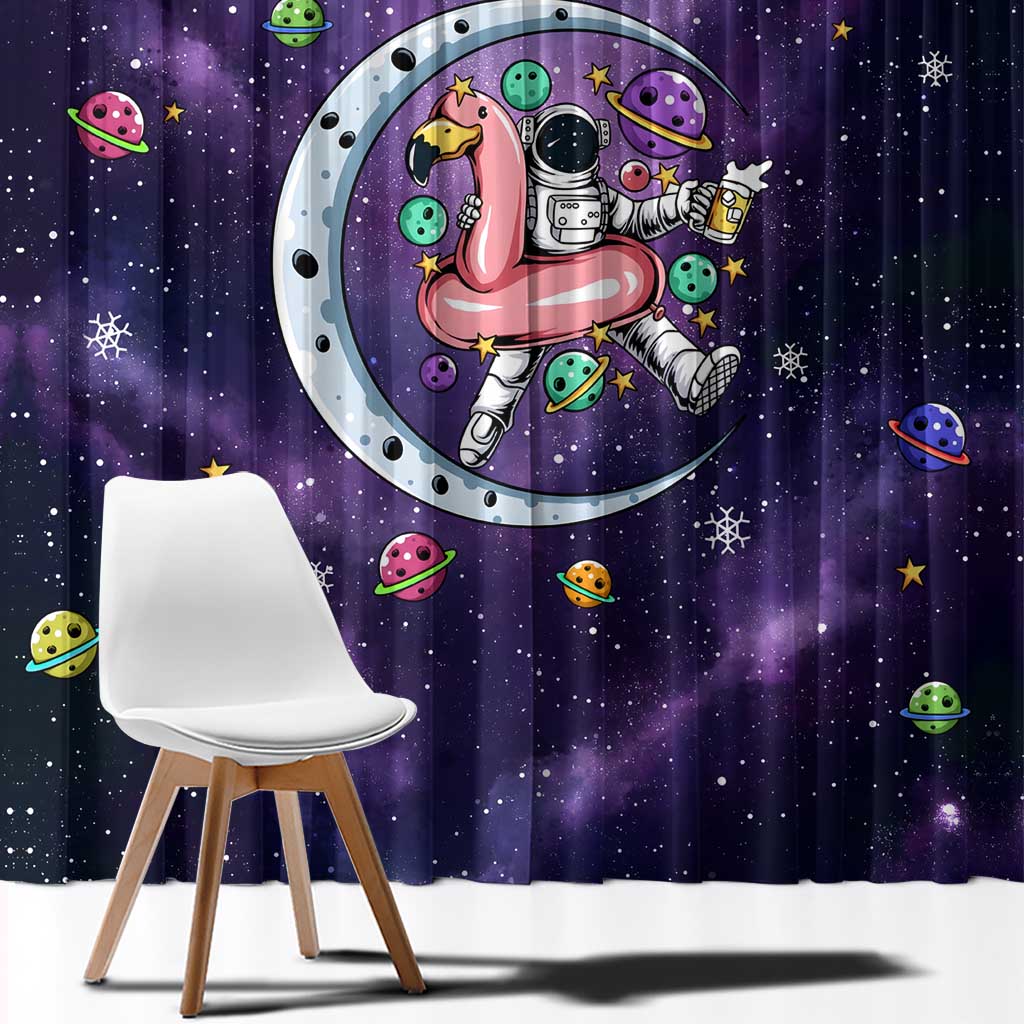 Funny Astronauts Sit On Flamingo Christmas Window Curtain Xmas Holiday Patterns - Wonder Print Shop