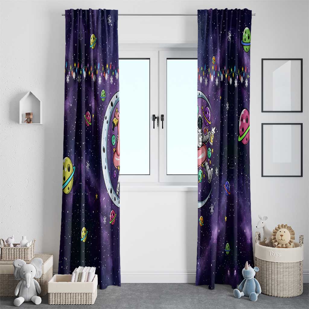 Funny Astronauts Sit On Flamingo Christmas Window Curtain Xmas Holiday Patterns - Wonder Print Shop