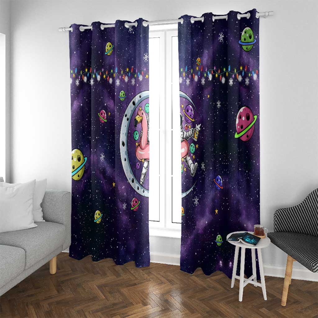 Funny Astronauts Sit On Flamingo Christmas Window Curtain Xmas Holiday Patterns - Wonder Print Shop