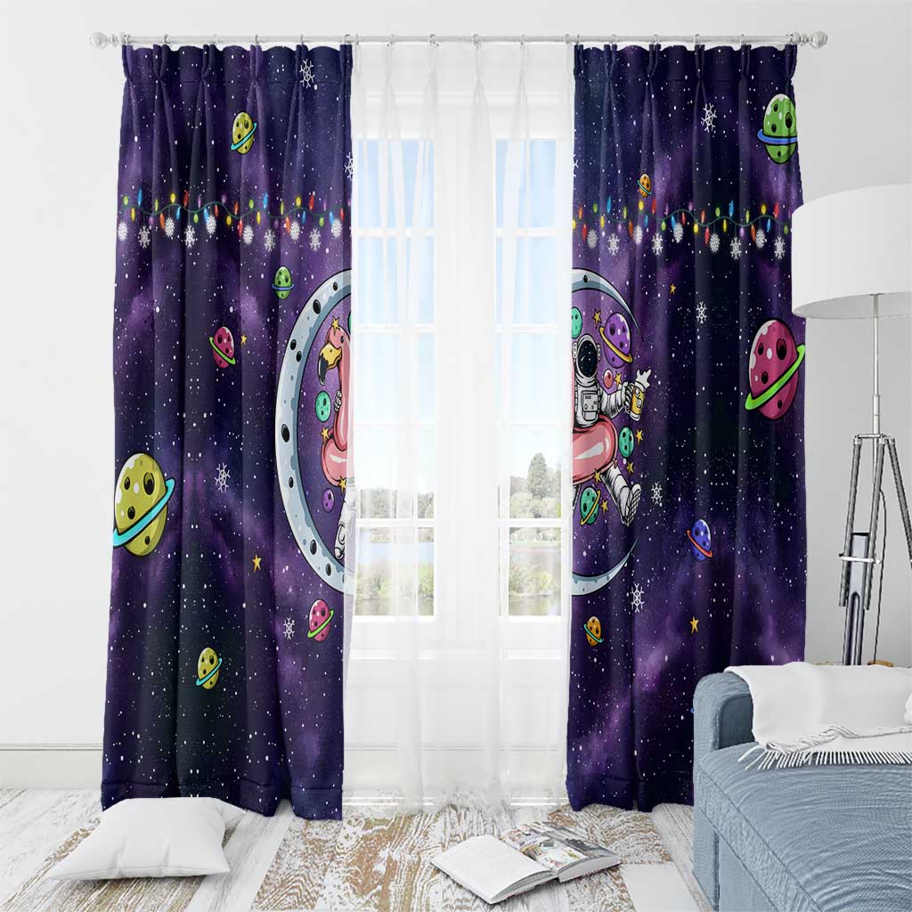 Funny Astronauts Sit On Flamingo Christmas Window Curtain Xmas Holiday Patterns - Wonder Print Shop