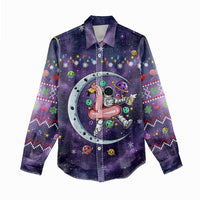 Funny Astronauts Sit On Flamingo Christmas Women Casual Shirt Xmas Holiday Patterns - Wonder Print Shop