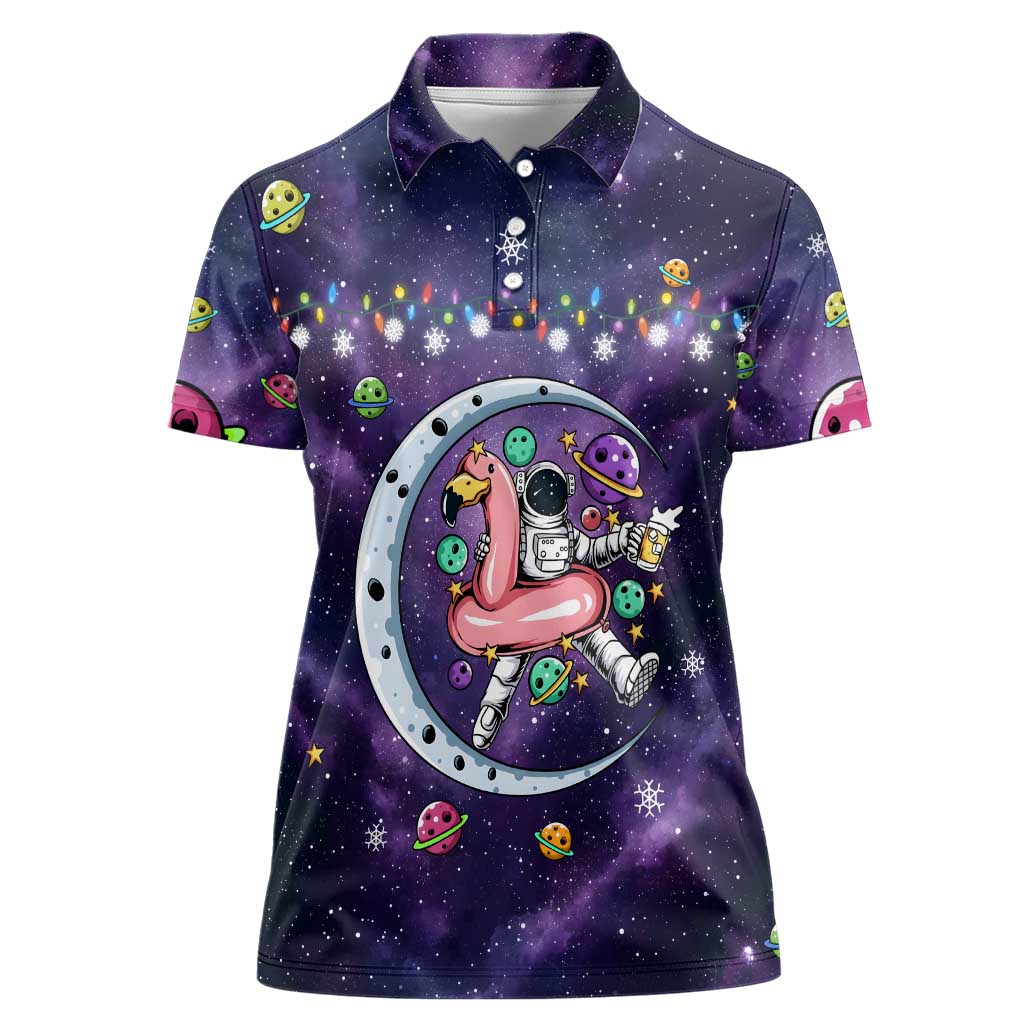 Funny Astronauts Sit On Flamingo Christmas Women Polo Shirt Xmas Holiday Patterns - Wonder Print Shop