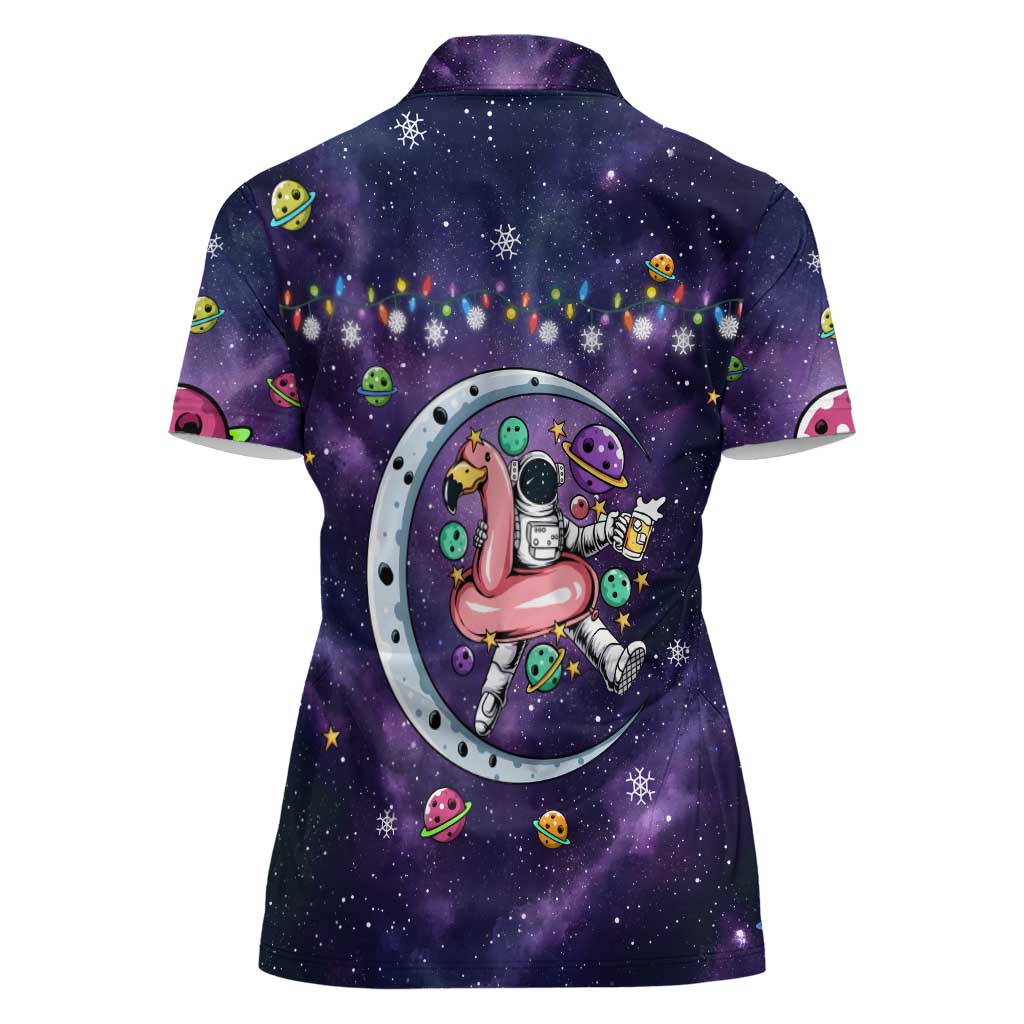 Funny Astronauts Sit On Flamingo Christmas Women Polo Shirt Xmas Holiday Patterns - Wonder Print Shop