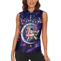 Funny Astronauts Sit On Flamingo Christmas Women Sleeveless Polo Shirt Xmas Holiday Patterns - Wonder Print Shop