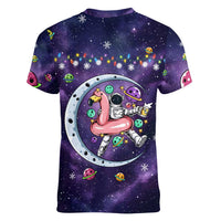 Funny Astronauts Sit On Flamingo Christmas Women V-Neck T-Shirt Xmas Holiday Patterns - Wonder Print Shop