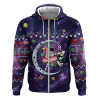 Funny Astronauts Sit On Flamingo Christmas Zip Hoodie Xmas Holiday Patterns - Wonder Print Shop