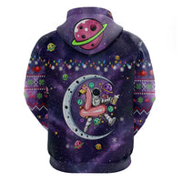Funny Astronauts Sit On Flamingo Christmas Zip Hoodie Xmas Holiday Patterns - Wonder Print Shop