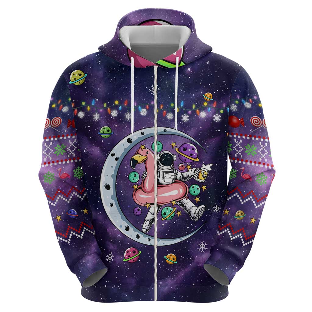 Funny Astronauts Sit On Flamingo Christmas Zip Hoodie Xmas Holiday Patterns - Wonder Print Shop