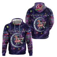 Funny Astronauts Sit On Flamingo Christmas Zip Hoodie Xmas Holiday Patterns - Wonder Print Shop