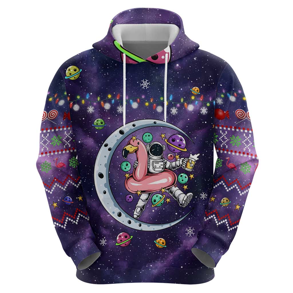 Funny Astronauts Sit On Flamingo Christmas Zip Hoodie Xmas Holiday Patterns - Wonder Print Shop