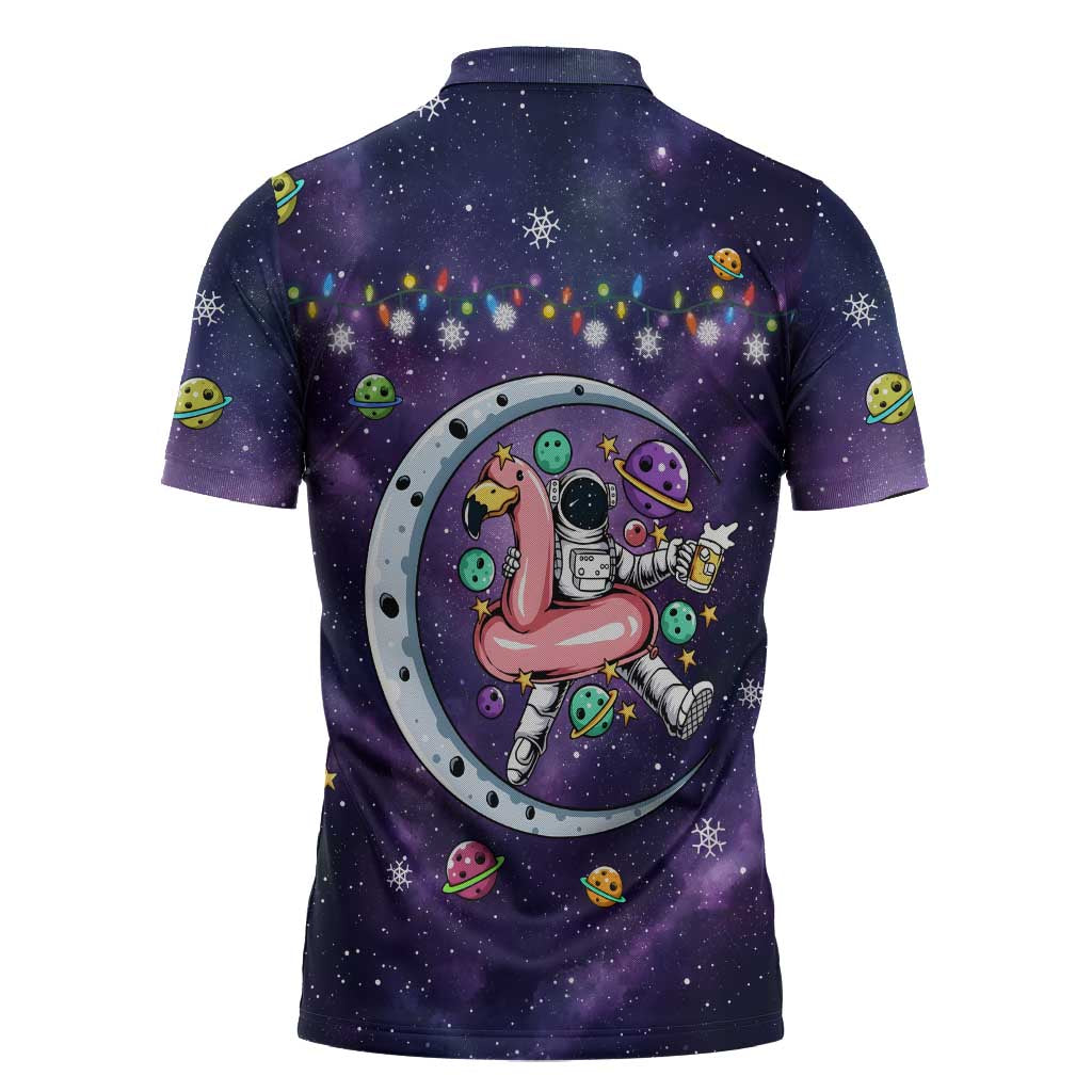 Funny Astronauts Sit On Flamingo Christmas Zipper Polo Shirt Xmas Holiday Patterns - Wonder Print Shop