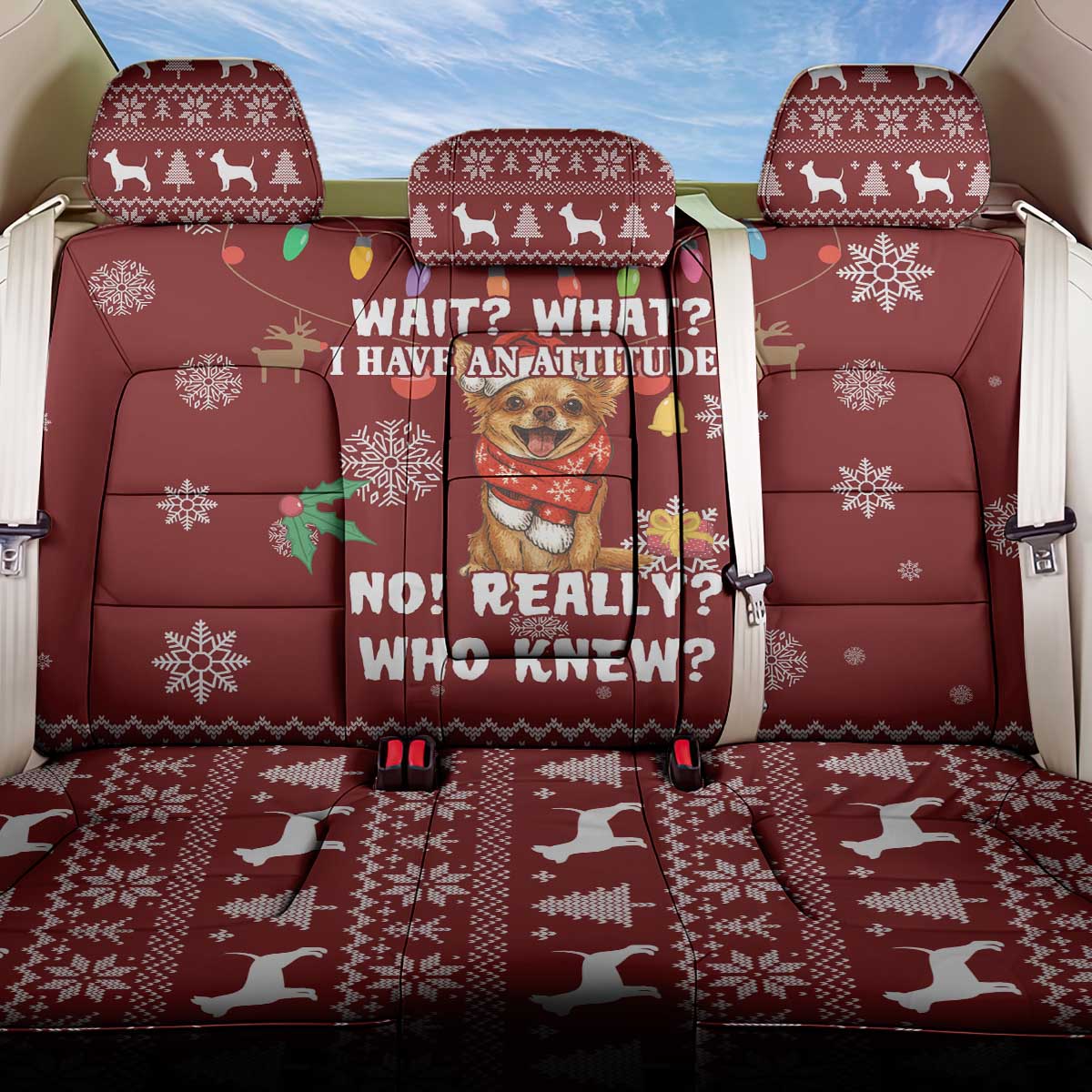Chihuahua Attitude Christmas Back Car Seat Cover Xmas Holiday Patterns - Wonder Print Shop