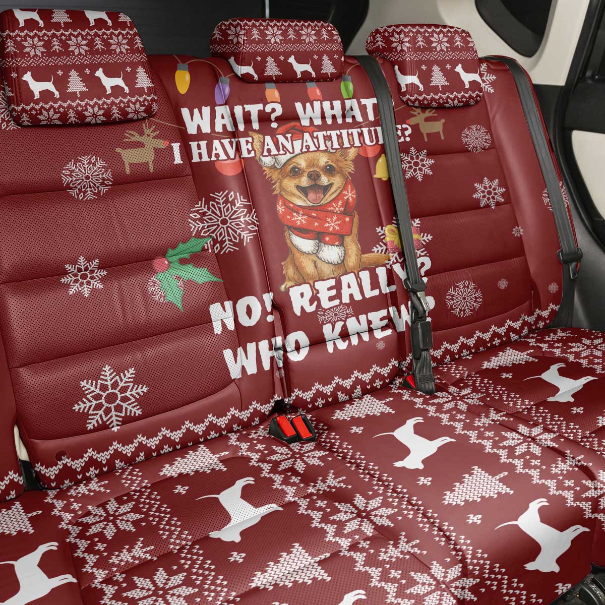 Chihuahua Attitude Christmas Back Car Seat Cover Xmas Holiday Patterns - Wonder Print Shop