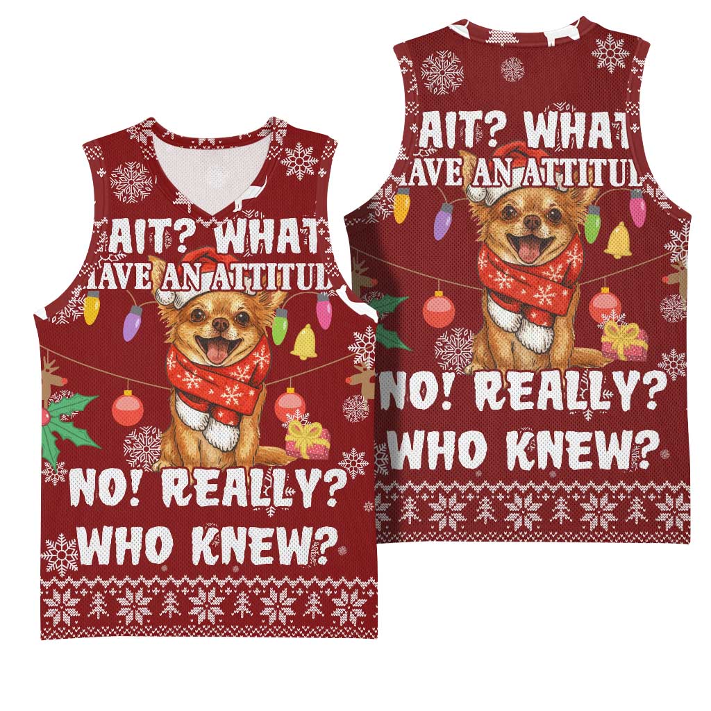Chihuahua Attitude Christmas Basketball Jersey Xmas Holiday Patterns - Wonder Print Shop