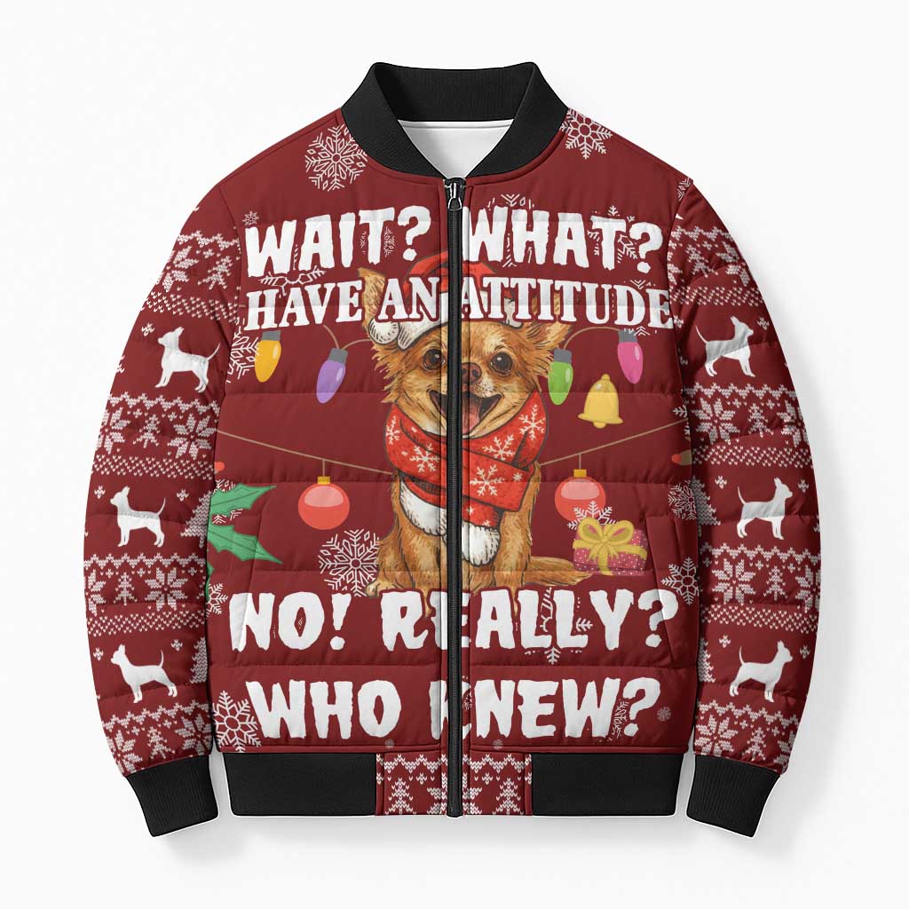 Chihuahua Attitude Christmas Bomber Puffer Jacket Xmas Holiday Patterns - Wonder Print Shop